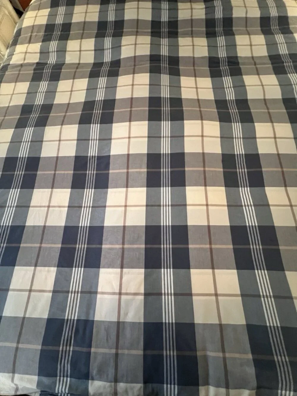 Plaid Duvet Cover Full/Queen BLUE Tan Cream 83